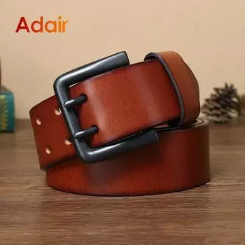 Мужской ремень из натуральной кожи, элитный бренд, винтажный ремешок с булавкой, высококачественный зернистый верхний пояс для мужчин, ремни из коровьей кожи для мужчин DT032 105CM чёрный