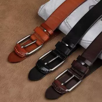 Мужской ремень из натуральной кожи первого слоя в стиле ретро, повседневный, простой, из натуральной кожи ручной работы, с пряжкой на ремне, кожаная пуговица 105cm-125cm светло-коричневого