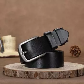 Мужской ремень из натуральной кожи растительного дубления с пряжкой-иглой и узором в виде ладони, первый слой из коровьей кожи, простой, универсальный, в стиле ретро 105cm-125cm чёрный