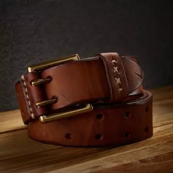 Мужской ремень из натуральной кожи ручной работы с пряжкой из медной кожи первого слоя, мужской ремень для джинсов в стиле ретро 110cm