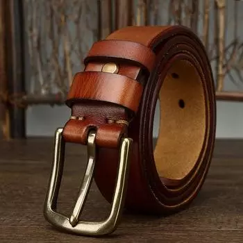 Мужской ремень из натуральной кожи с пряжкой из натуральной кожи крупного рогатого скота, латунная пряжка, простой повседневный ремень для джинсов в стиле ретро