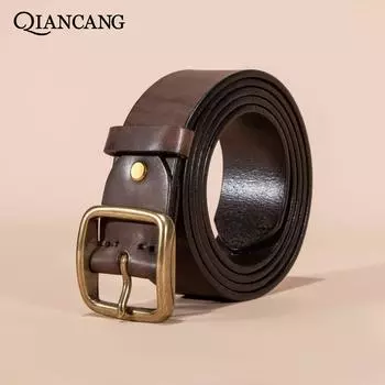 Мужской ремень из натуральной кожи с пряжкой в стиле ретро из меди, стираные джинсы, модный мужской ремень из коровьей кожи первого слоя с пряжкой 110cm-130cm