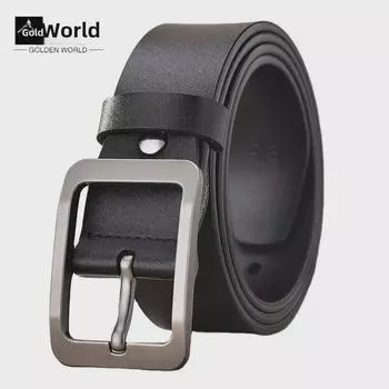 Мужской ремень из натуральной кожи с пряжкой и тисненым логотипом 130 cm коричневый