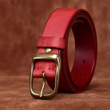 Мужской ремень из первого слоя воловьей кожи с пряжкой, красный повседневный ремень, универсальный простой красный ремень, мужской 100cm