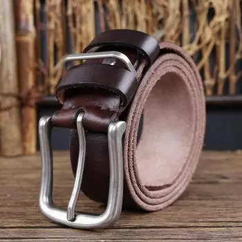 Мужской ремень из сплава со штыревой пряжкой из старинной кожи в стиле ретро, универсальный ремень из коровьей кожи первого слоя, импортная торговля, высококачественный ремень 105cm чёрный