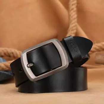 Мужской ремень, классическая пряжка, мужские джинсы высокого качества из натуральной кожи, деловой ремень из воловьей кожи, подлинный мужской ремень AHQ2123 85cm чёрный