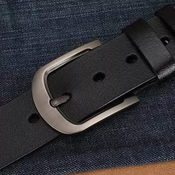 Мужской ремень мужской кожаный ремень с пряжкой деловой повседневный ремень из натуральной коровьей кожи джинсовый ремень модный 105cm чёрный