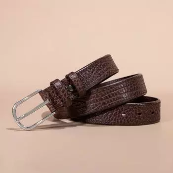 Мужской ремень первого слоя в стиле ретро, кожаный ремень первого слоя с пряжкой из коровьей кожи 110cm-130cm чёрный