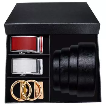 Мужской ремень, платье с храповым механизмом из кожи премиум-класса, скользящий ремень с более простой регулируемой автоматической пряжкой 110cm/43in чёрный