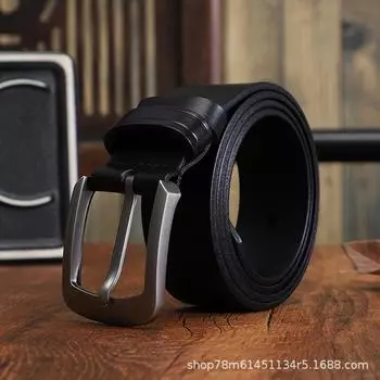 Мужской ремень премиум-класса из натуральной кожи первого слоя, простой универсальный кожаный ремень с пряжкой из растительных дубленых джинсов 105cm чёрный