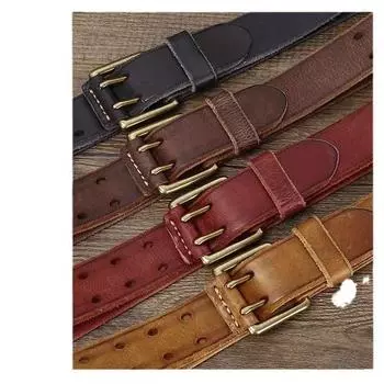 Мужской ремень, ремень из натуральной кожи, мужской повседневный ремень в стиле ретро с непробиваемой пряжкой, гладкий первый слой из воловьей кожи 105cm хаки