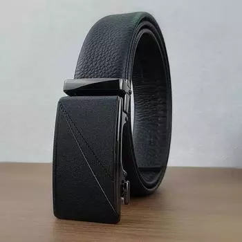 Мужской ремень с автоматической пряжкой, кожаный деловой ремень, мужской первый слой из коровьей кожи, простой подарочный ремень для папы среднего возраста 105cm
