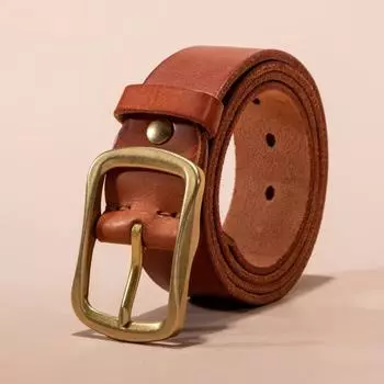 Мужской ремень с пряжкой из натуральной кожи и медной пряжкой 110cm-130cm чёрный