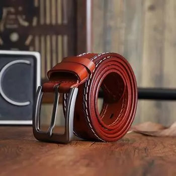 Мужской ремень с пряжкой, повседневный ремень для джинсов, первый слой из коровьей кожи, модный универсальный кожаный ремень 105cm светло-коричневого