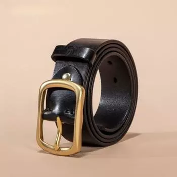 Мужской ремень с пряжкой в стиле ретро, модный повседневный ремень из натуральной коровьей кожи для джинсов 110cm-125cm чёрный