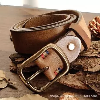 Мужской ремень шириной, итальянский утолщенный первый слой из воловьей кожи, из чистой меди, с пряжкой, ремень в стиле ретро, легко подходящий джинсовый ремень 100cm