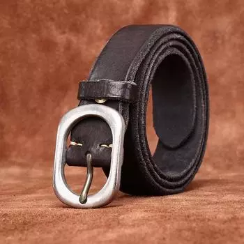 Мужской ремень со скошенными краями, утолщенный первый слой из воловьей кожи и нержавеющей стали в стиле ретро, мужской ремень
