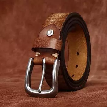 Мужской ремень в стиле ретро, потертый, матовый, утолщенный, очень толстый, из коровьей кожи, пряжка из нержавеющей стали, повседневный ремень для джинсов 100cm