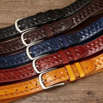 Мужской ремень в стиле ретро, универсальный тканый ремень из натуральной кожи крупного рогатого скота с пряжкой, тканый джинсовый ремень для женщин 100cm