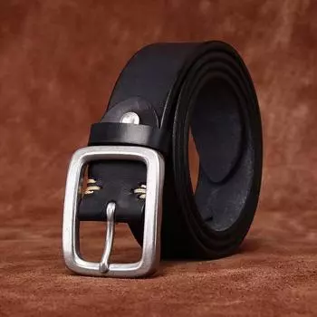 Мужской ремень в стиле ретро, утепленный матовый ремень с пряжкой из нержавеющей стали, натуральная кожа крупного рогатого скота, универсальный повседневный джинсовый ремень 100cm