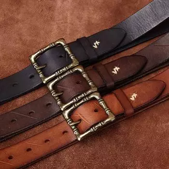 Мужской ремень, выцветший, винтажный, состаренный, модный, уникальный, нишевый, первый слой, коровья кожа, повседневный, джинсовый мужской ремень 100cm