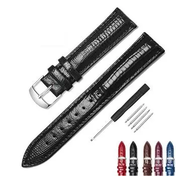 Мужской ремешок для часов из натуральной кожи, 14-20 мм, универсальная пряжка для часов, ремешок с пряжкой из нержавеющей стали, браслет + инструмент 16mm чёрный