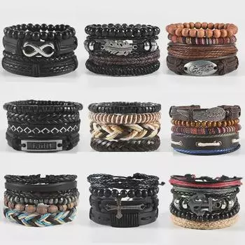 Мужской ретро-браслет из кожи с перекрестными границами, плетением своими руками, крыльями и дизайном якоря