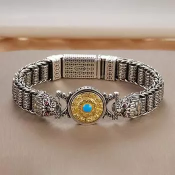 Мужской ретро-браслет на удачу с переводной пластиной из шести символов, паспарту, мантра, властная цепочка, серебряные ювелирные изделия, подарок 18cm