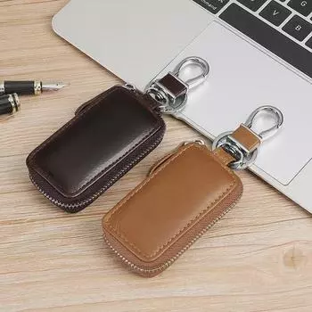 Мужской ретро-держатель ключей из вощеной кожи для автомобиля - защитный чехол из натуральной кожи для ношения на талии кофейный