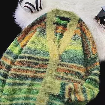 Мужской ретро-кардиган с контрастной радугой: Модная, свободная, унисекс куртка Small красный