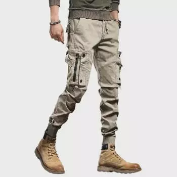 Мужской ретро-комбинезон в стиле милитари с множеством карманов: Европейские и американские модные леггинсы 4XL хаки