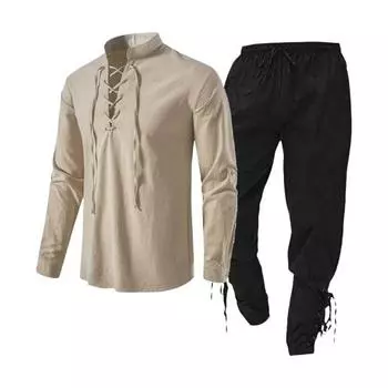 Мужской ретро-наряд из 2 шт./компл., пуловер с воротником-стойкой и длинными рукавами, топы с эластичной резинкой на талии, бандажные манжеты, комплект брюк L красный