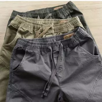 Мужской ретро японский повседневный хлопковый комбинезон с завязками и потертостями 3XL зелёный