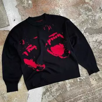 Мужской ретро-вязаный свитер с узором Y2K Star с зимней одеждой Harajuku M