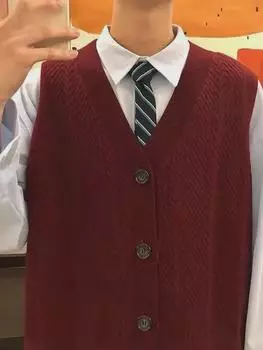 Мужской ретро-жилет в японском стиле без рукавов вязаный кардиган свитер M чёрный