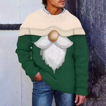 Мужской рождественский принт, искусственный свитер, толстовка с круглым вырезом, свободный топ с длинными рукавами L темно-зеленого