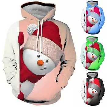 Мужской рождественский пуловер с 3D-принтом и длинными рукавами, толстовка с капюшоном, блузка L синий