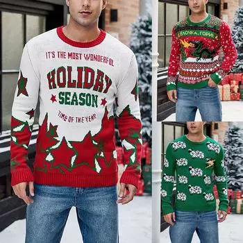 Мужской рождественский свитер с длинными рукавами, повседневный вязаный свитер на осень/зиму XL белый
