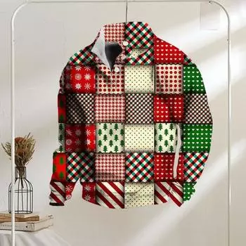 Мужской рождественский топ с принтом снежинок 3D, застегивающийся на пуговицы, воротник-стойка, большой размер, длинный S разноцветный