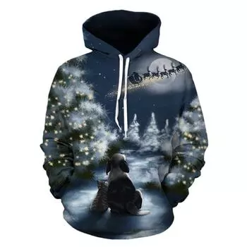 Мужской Рождественский Женский 3D Уродливый Худи Свитер Пуловер Рождественская Вечеринка Толстовка Топы Snowfield,M