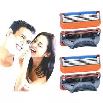 Мужской ручной 5-слойный нож для бритья, бритвенная головка, лезвия из нержавеющей стали, скребок, триммер оранжевый