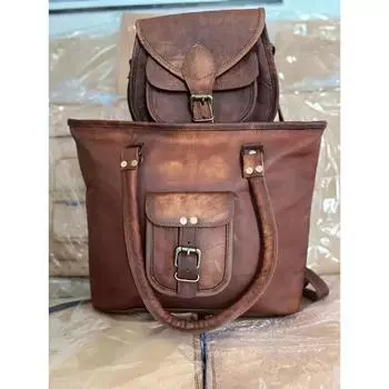 Мужской рюкзак Antitheft для путешествий, ноутбука, школьная сумка из козьей кожи, винтажная кожаная сумка. ( Бесплатная подарочная сумка-слинг коричневого цвета размером 9 x 7 x 3 дюйма ) 16 x 12 x 4 in коричневый