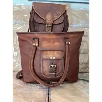 Мужской рюкзак Antitheft для путешествий, ноутбука, школьная сумка из козьей кожи, винтажная кожаная сумка. ( Бесплатная подарочная сумка-слинг коричневого цвета размером 9 x 7 x 3 дюйма ) 16 x 12 x 4 in коричневый