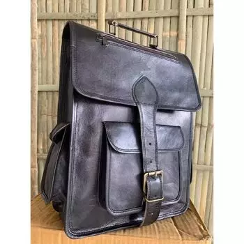 Мужской рюкзак-антивор, дорожная школьная сумка для ноутбука, винтажная сумка из козьей кожи. 16 x 12 x 5 in чёрный