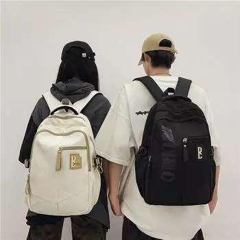 Мужской рюкзак большой емкости для женщин с буквенным принтом, школьный рюкзак с цветными блоками для студентов белый