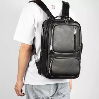 Мужской рюкзак большой емкости из натуральной кожи, деловой рюкзак для путешествий, верхний слой из коровьей кожи, многофункциональная ручная сумка для компьютера чёрный