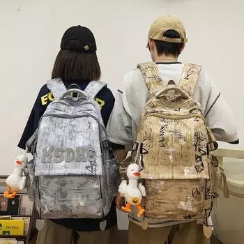 Мужской рюкзак большой емкости, женский рюкзак с граффити, школьный рюкзак для школьников средней школы серый