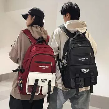 Мужской рюкзак большой вместимости для учеников младших и старших классов, школьный рюкзак с цветными блоками, женский дорожный рюкзак красный