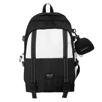 Мужской рюкзак Colorblock, женский рюкзак большой вместимости для учеников средней школы, школьный ранец с кошельком для монет белый