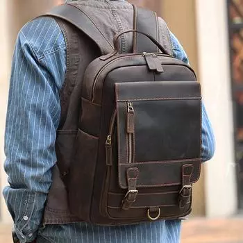 Мужской рюкзак для компьютера из кожи Mad Horse, дорожная сумка для путешествий на открытом воздухе, мужской рюкзак из натуральной кожи в стиле ретро кофейный
